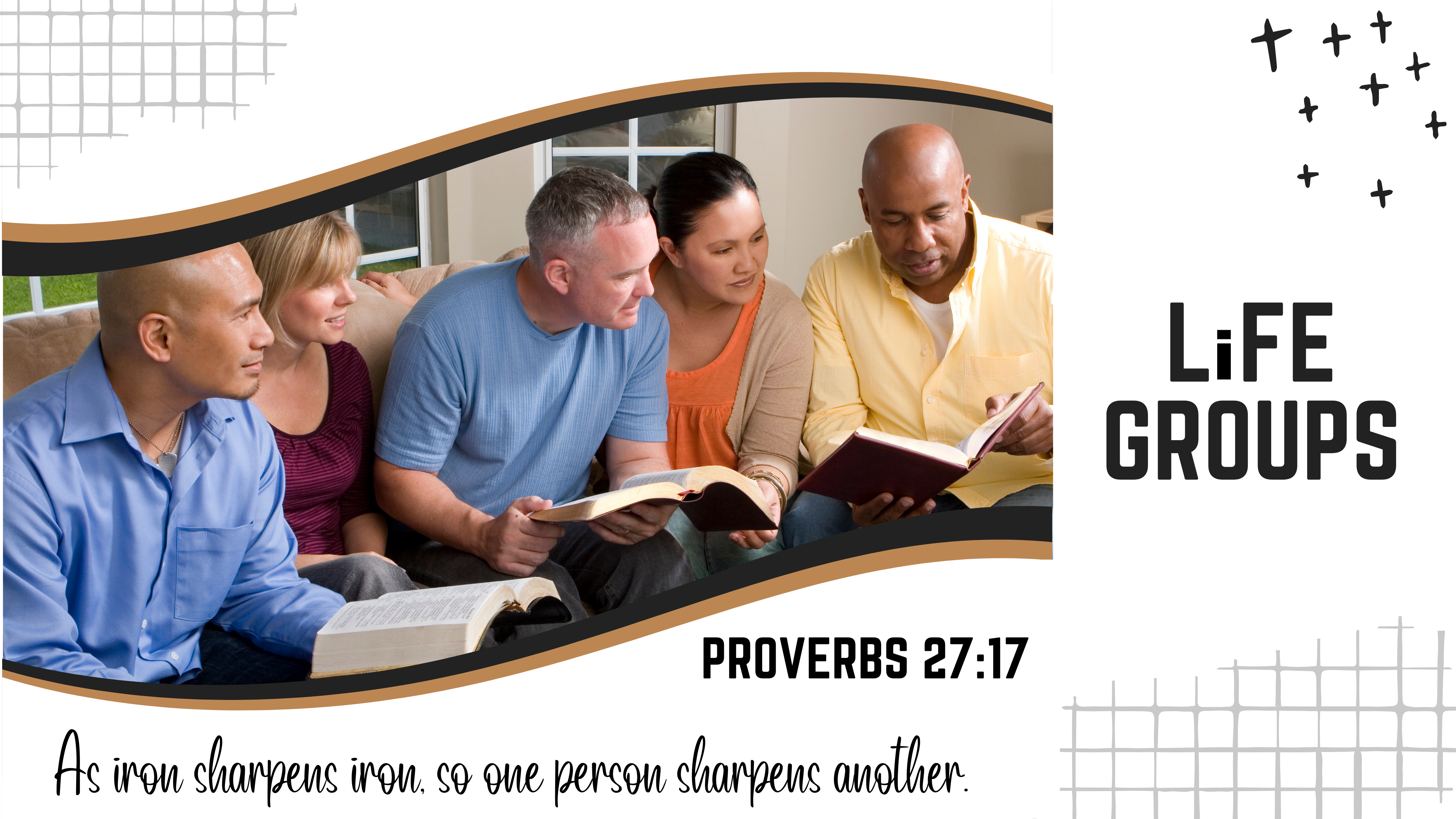 Small group of people studying Bible together