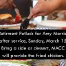 Retirement Potluck for Amy Morris, Sunday, March 15, 11:45 a.m.